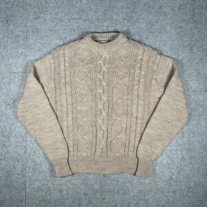 Sears Sweater Mens 46 Tan Cable Knit Vintage Acrylic Crewneck Retro